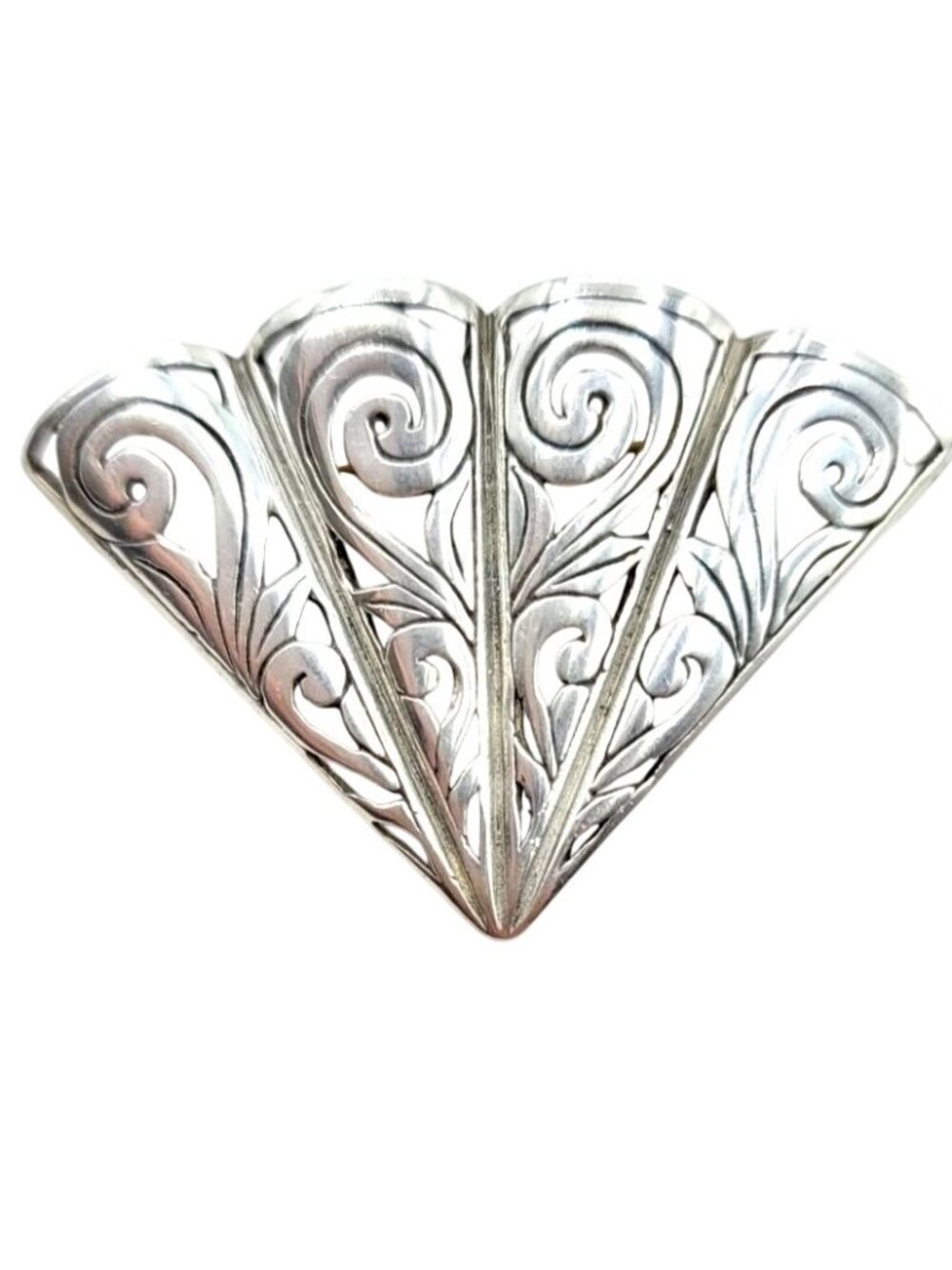 Jezlaine Sterling Silver Fan Brooch Pin Signed